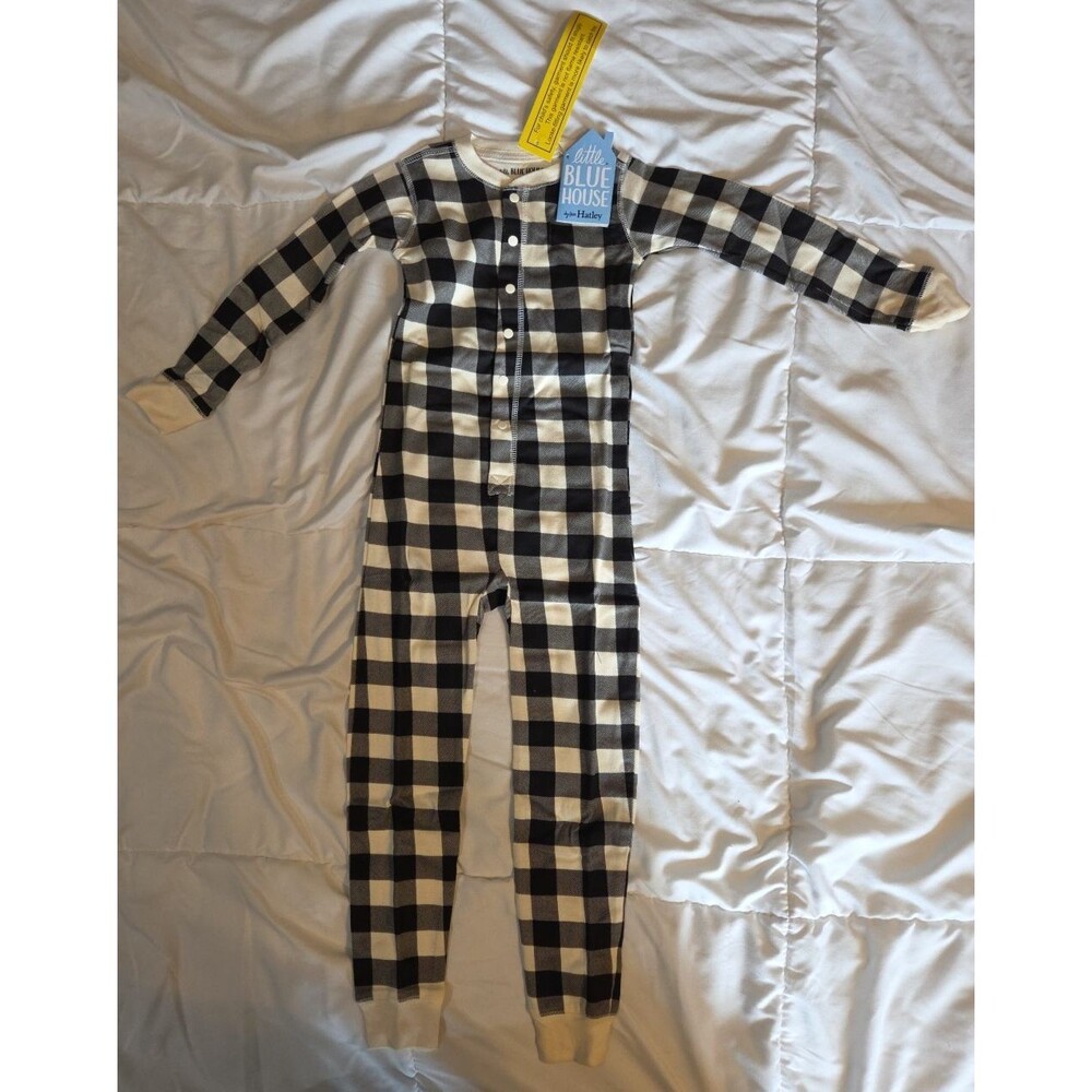 Little Blue House Bear Drop Bottom Bum Union Suit B&W Plaid Size 4 NWT New